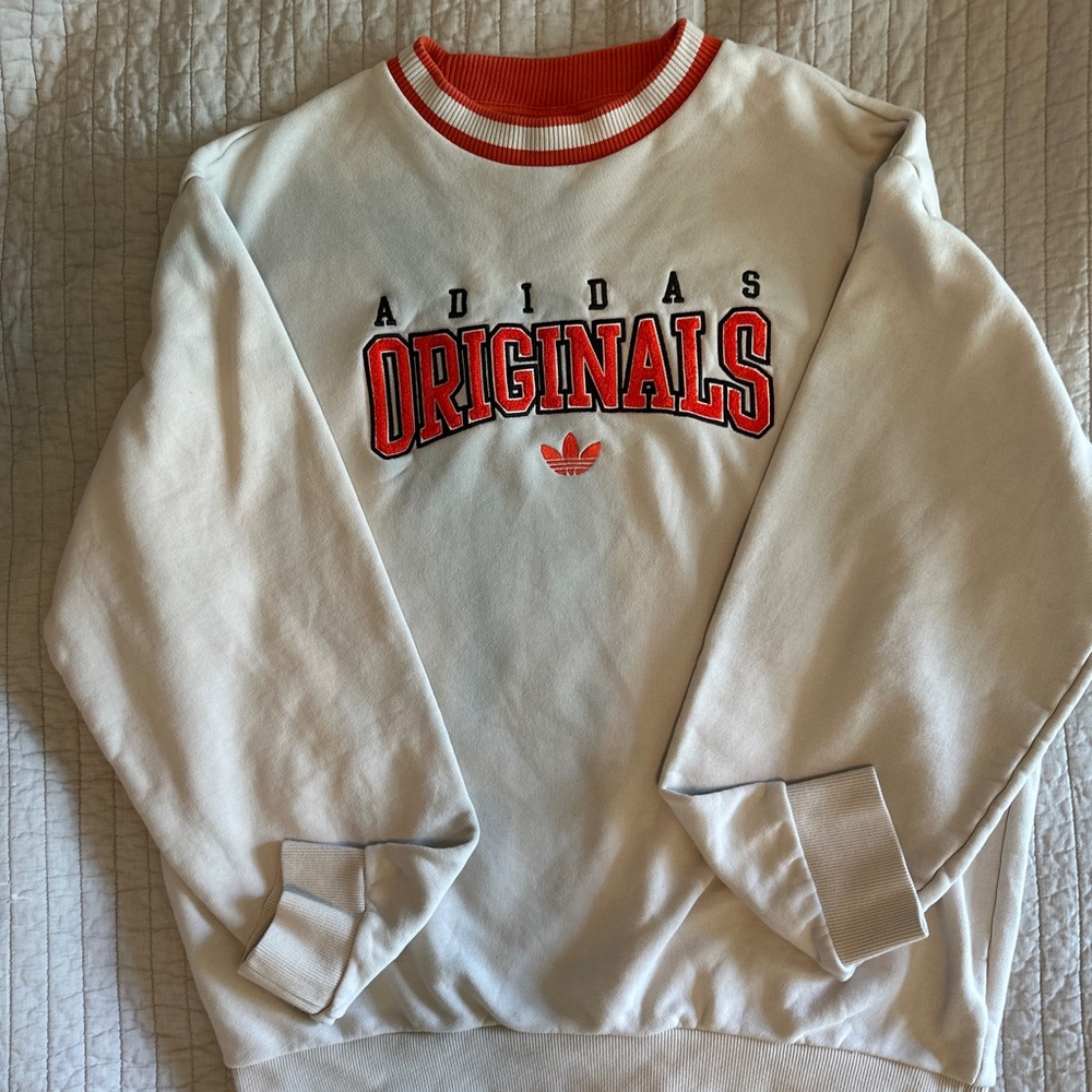 Adidas White and Red Sweatshirt Tag